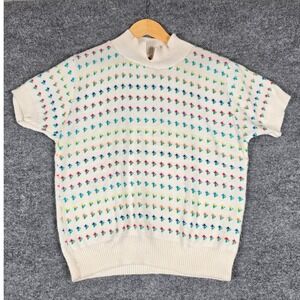 Vintage Classic Directions Women's Mock Neck Short Sleeve Sweater Floral Print M